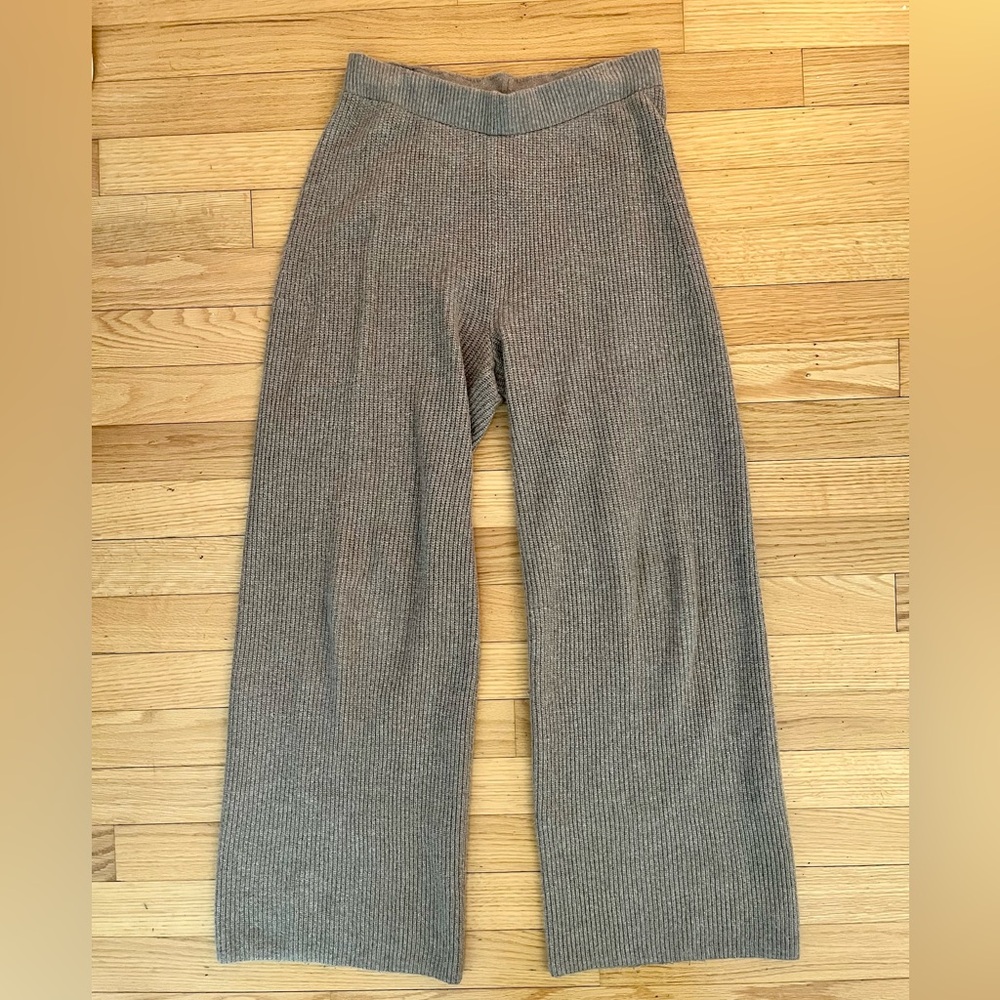 Gap Cashsoft Shaker Stitch Ribbed Wideleg Sweat Lounge Pants Flannel Taupe Small